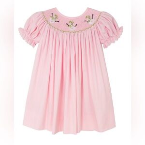 Pink Smocked Dress with Snowmen Embroidery